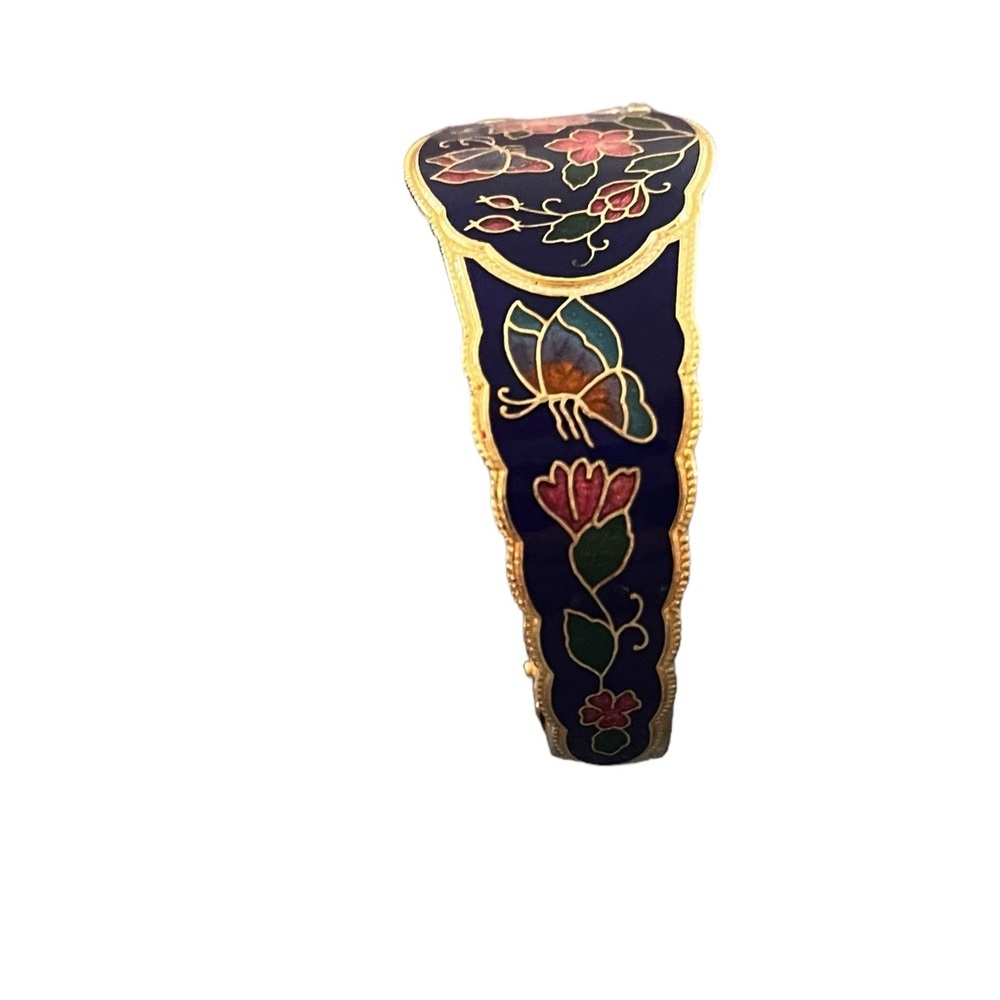 Vtg Enamel Flower Butterfly Multicolor Cloisonné Gold Tone Bracelet Cuff Bangle - Picture 5 of 12